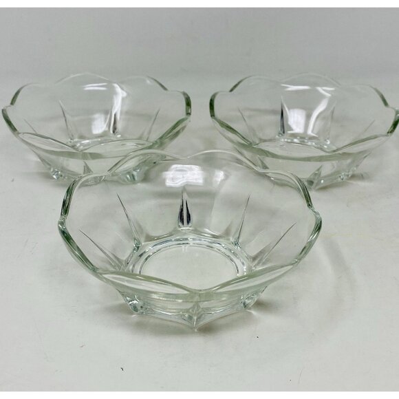 Vintage Anchor Hocking Swedish Modern Clear Fruit Dessert Bowls Set of 3 - Picture 1 of 10